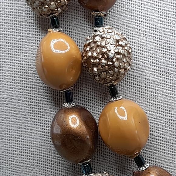 Vintage Japan Taupe Art Bead Necklace, Two Strands, 1950s, 23 Inches - Picture 3 of 14